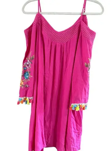 Vibrant Pink Swim Coverup with Embroidery and Cold