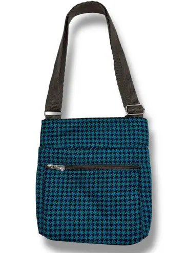 Thirty One Womens Crossbody Shoulder Bag Purse Wool Blend Houndstooth Teal Black Green