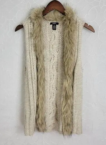 Alfani  Womens Sweater Vest Petite Medium Cable Knit Wool Blend Faux Fur Collar