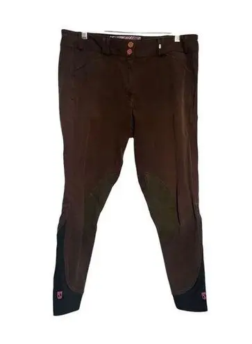 Ladies Brown Riding Breeches With Suede Knee Patches & Pink Logo Detail