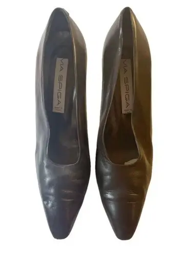 via spiga Heels Vintage Black Leather Elongated Square Toe Pump Womens Size 11AA