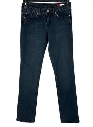 Seven7 SZ 29 Straight Jeans Low-Rise Distressed Whiskered Pockets Black Wash