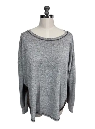 Hem & Thread Plaid Contrast Gray Knit Pullover Sweater Back Cutout Women's Small
