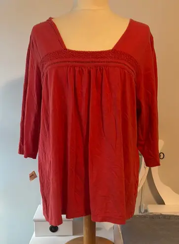 53. Red 3/4 Sleeve Boxy Blouse with Relaxed Fit Size undefined