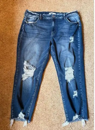 KanCan Distressed Blue Denim Jeans with Raw Hem and Ripped Details Size 20