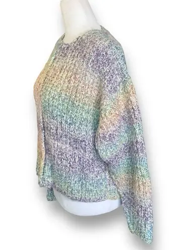 Knit Cardigan Sweater Pastel Ombré Fuzzy Rainbow Chunky Loose Knit Crewneck Purple Size L