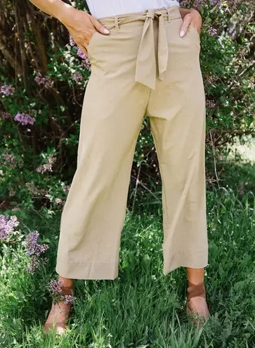 ALBION FIT Bow Belt Tie Waist Cropped Wide Leg Trouser Pant Heather Khaki XS
