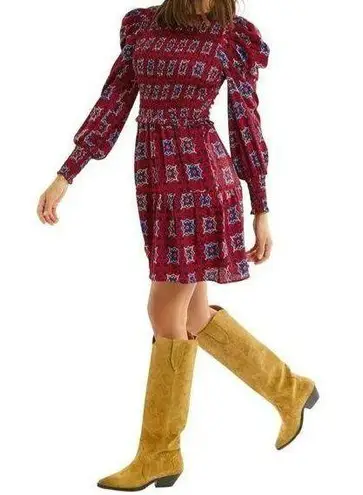 Allison Collection Smocked Puff Sleeve Kaleidoscope Dress Red Size Small NWT