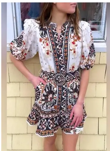 Farm Rio Flower Fan Tapestry Off-White Mini Dress Size Small