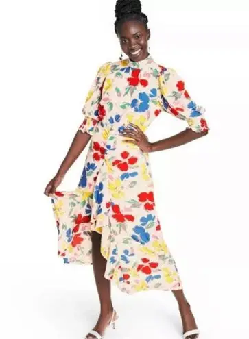 Rixo For Target Dress Size 6 Mock Neck Cascade Ruffle Bright Floral Midi NWT