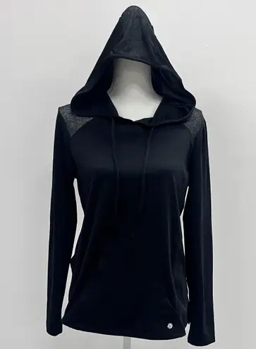 Bally Total Fitness Womens Black Long Sleeve Hoodie Athleticwear Over Shirt Size Medium By Bally