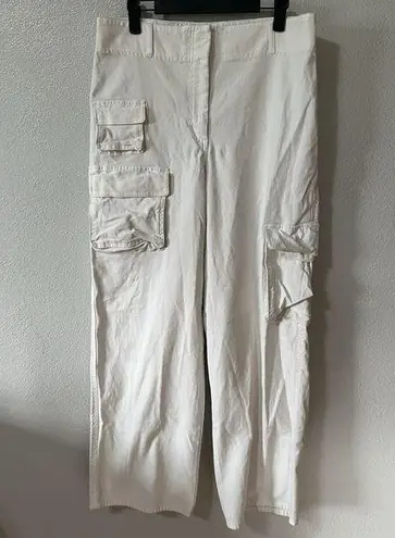 Aritzia Wilfred Free Cargo Pants Size 12 Ivory Cream Wide Leg High Rise Pockets