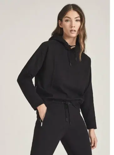 Reiss Arden Hoodie Womens M Black Crop Jersey Rib Zip Relaxed Loungewear Rock