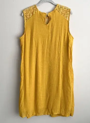 indigo. Rose Mustard Yellow Boho Crochet Lace Dress Size XL Gauzy Sleeveless