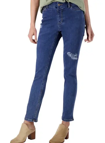 Denim & Co New Distressed Denim Stretch Slim Leg Jeans Medium Wash Size 18WP