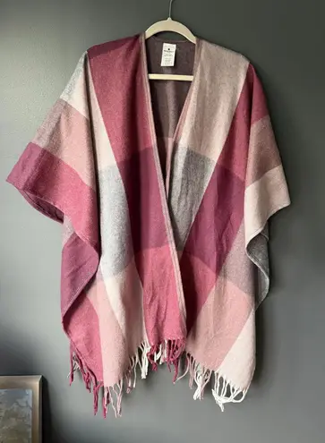 Woolrich One Size Women's Poncho Sweater in Pink and Gray Plaid - Image 1
