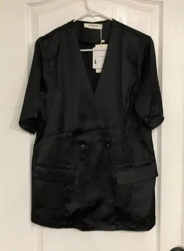 Commense Womens Blouse Size Large Black With Pockets Double Breasted Top NWT