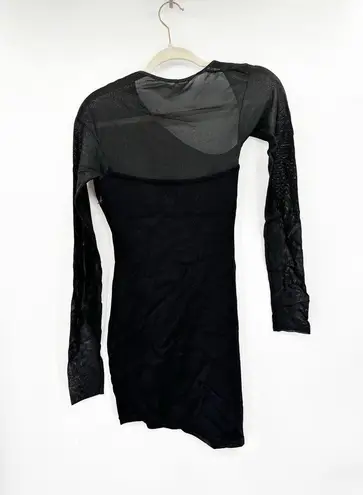 MUGLER Black Asymmetrical Mesh Mini Dress XS