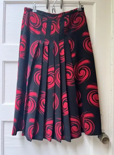 90s Womens Wool Gothic Goth Rose Aline Skirt Size S Midi Pleated Art Deco Skirt Black