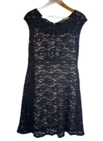 INC International Concepts Black Lace Overlay Fit & Flare Cap Sleeve Dress Sz 10