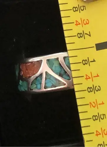 Sterling Silver Southwest Native Crushed Turquoise Coral Mosaic Ring Sz 12-1/2
