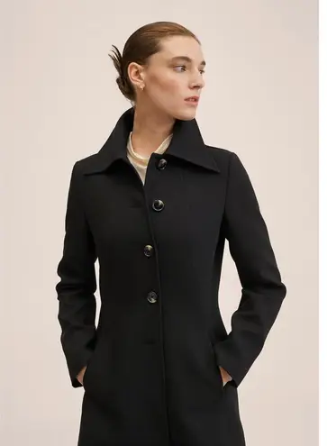 MNG Women's Black Button Down Collared Long Sleeve Long Coat Jacket Size S