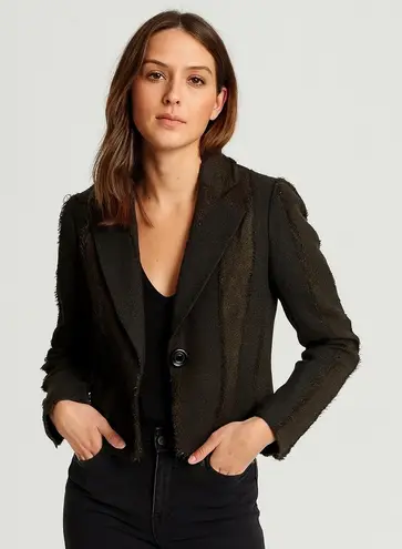 Lena gabrielle New York Tweed Eyelash detail Blazer Jacket Size 6 Vintage Black