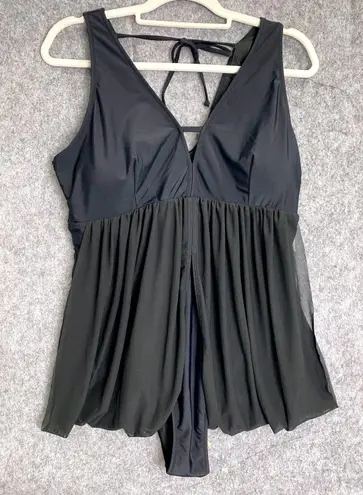 Beachsissi XL Black Swim Dress One Piece Plus Size Mesh Overlay Swimsuit NWT