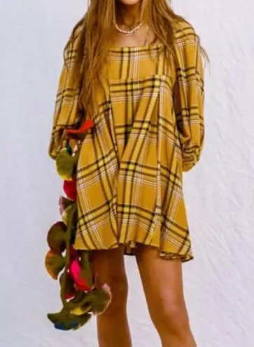 Urban Outfitters UO Yellow Plaid Babydoll Dress 💊