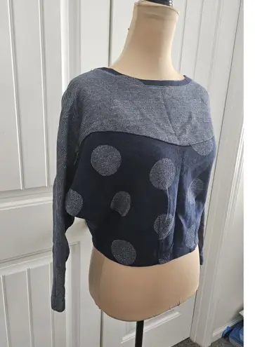 Anthropologie Postmark Blue Metallic Silver Polka Dot Cropped Dolman Sleeve Sz S
