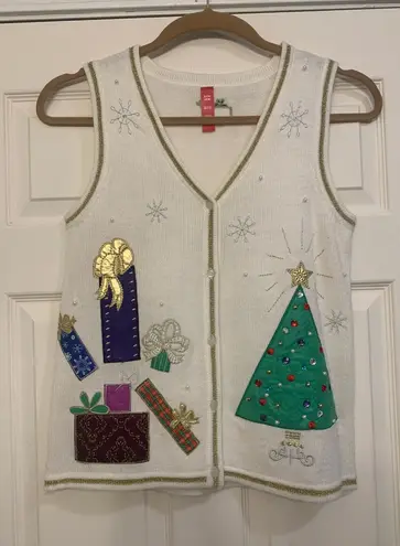 Holiday Time Christmas Knit Off White Small Vest. 2686