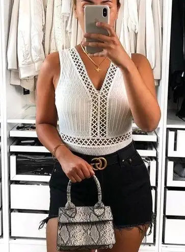 Crochet Lace Trim Mesh Back Sleeveless Bodysuit 4 NWT