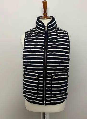J.Crew  Vest Puffer Down Feathers Full Zip Striped Pockets Lined Blue Cream Gold