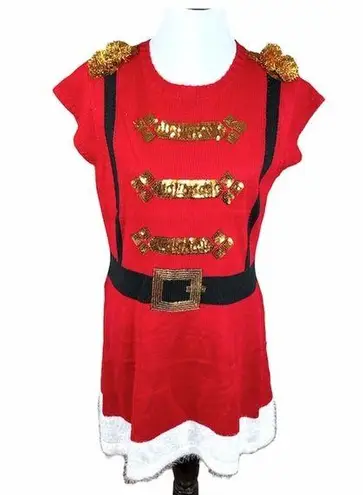 it's our time It’s Our Time Soldier Knit Sweater Dress Red White Size Large