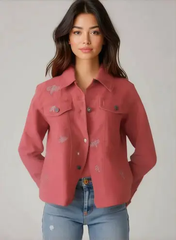 Quacker Factory Vintage jean jacket embellished with rhinestone dragonflies