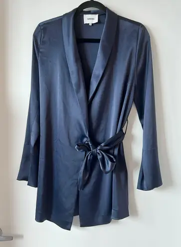Nanushka Opium Satin Wrap Jacket Navy Blue Size M NWOT
