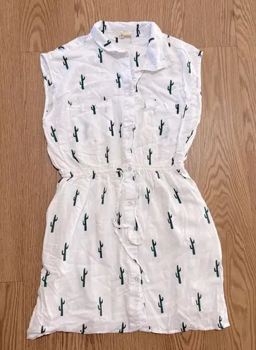 Japana White Dress with Green Cactus Women's Size M Size M - Image 1