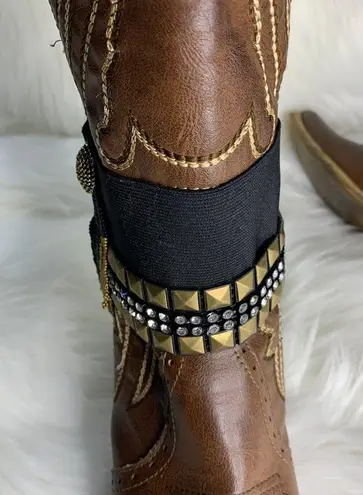 Handmade Womens Black Adjustable Studded Rhinestone Removable Boot Band One Size