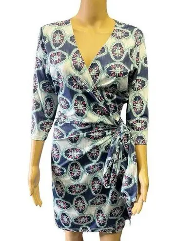 Tracy Negoshian Colorful Geo Print 3/4 Sleeve Wrap Dress Women’s Size XS