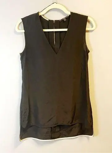 Hugo Boss Blouse 100% Silk Black V Neck Top w/ High Low Hem Sz US 2 EUC