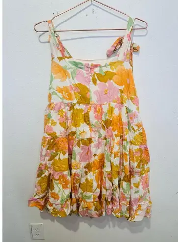 MILLIE Orange Floral Tie Shoulder 100% Cotton Square Neckline Kiara Dress sz XL