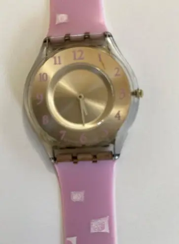 Swatch Watch Marble Time Pink Slim Skin Classic SKF315 Vintage 2002 Works well!