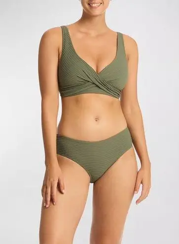 Sea Level Eco Essentials Cross Front Khaki Green Multifit Bra Bikini Top Size 10