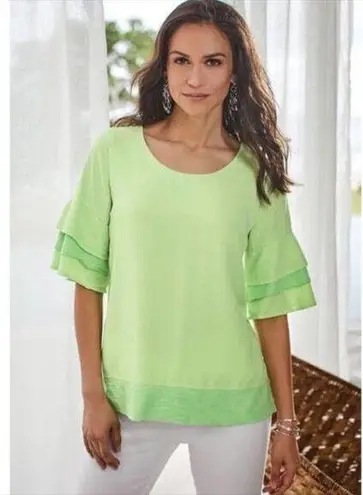 Soft Surroundings Oakleigh Triple Tiered Sleeve Top in Margarita Lime Size Small