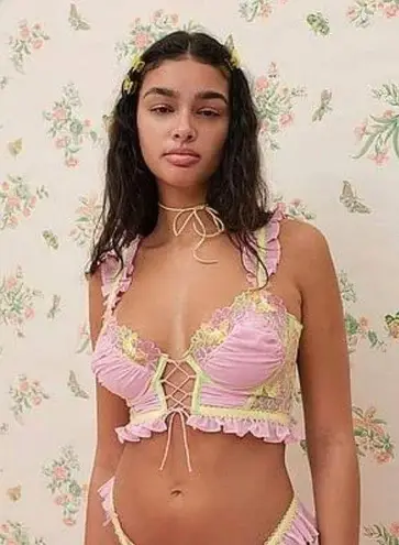 For Love & Lemons Sunset Butterfly Ruffle Bustier Bra Womens XS New VS Pink