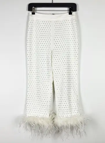 Akira White Bridal Bride Crystal Jewel Diamond Embellished Feather Trouser Pants