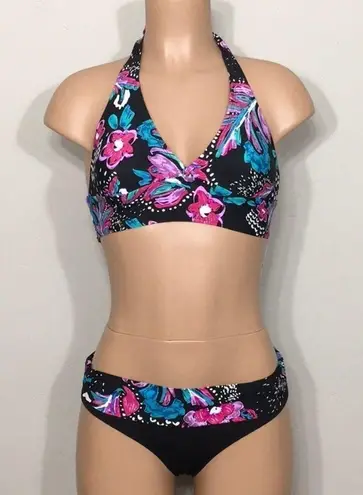 Anne cole  black floral bikini. L-top/M-bottom. NWT