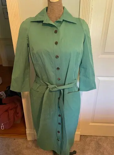 Bill Blass Sage Green Taffeta Button Front Belted Midi Dress Size 0 NWT