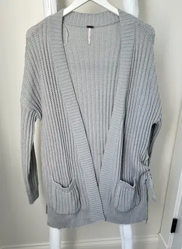 Poof! Light Gray Ribbed Open Cardigan w Braided Side Size Large - Image 1