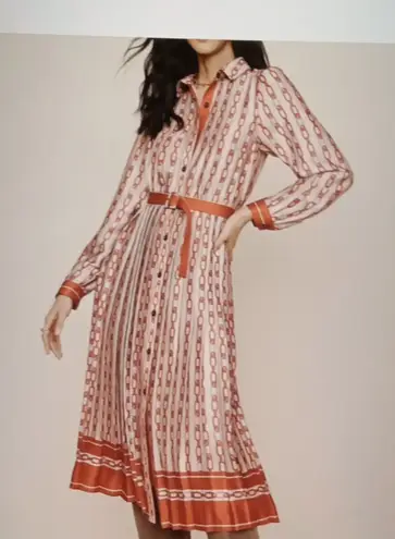 Ann Taylor  Chain Print Equestrian Print Pleated Midi Dress Womens Size 6